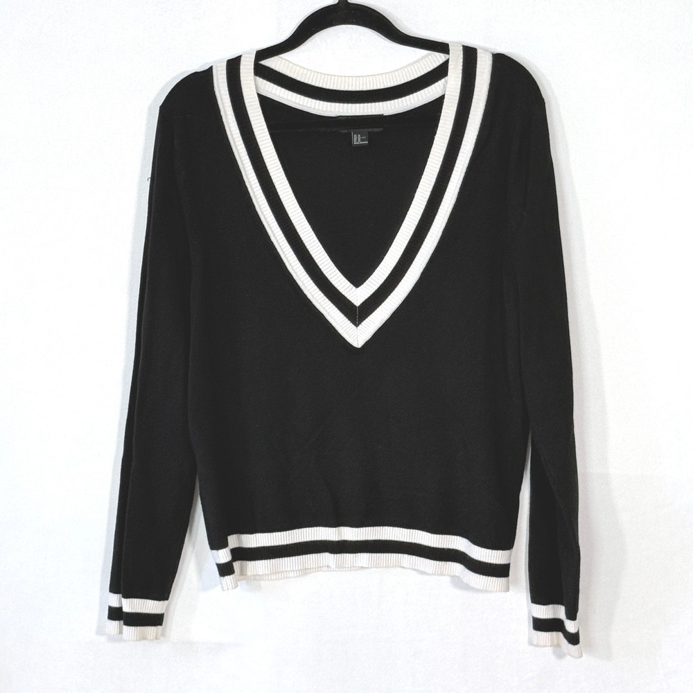 Womens Criquet Striped Varsity V-Neck Knit Sweater Size 1X Dark Academia